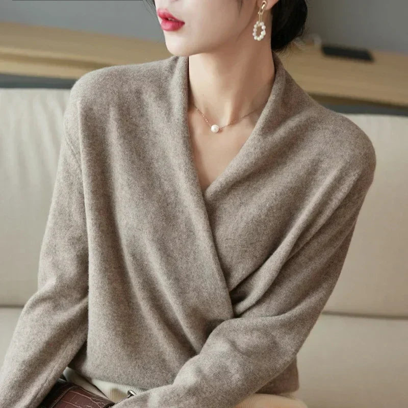 Eleganter Damen Kaschmir-Wickelpullover – Luxuriös, Weich & Stilvoll