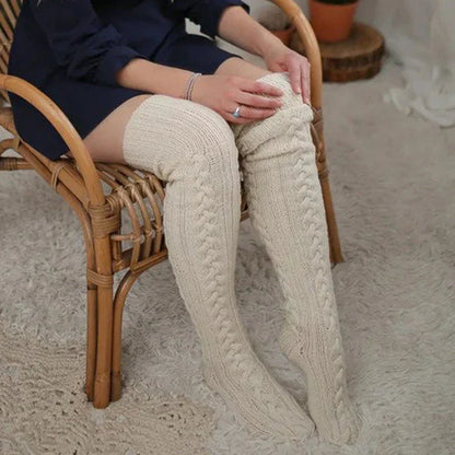 Strick Overknee Socken Damen | Warm, Weich & Elegantes Zopfmuster für den Winter
