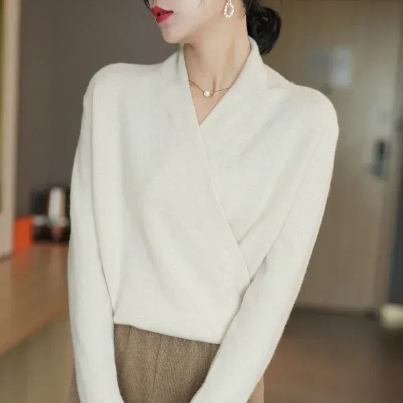 Eleganter Damen Kaschmir-Wickelpullover – Luxuriös, Weich & Stilvoll