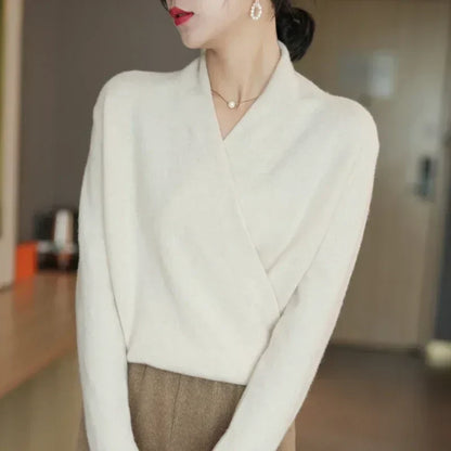 Eleganter Damen Kaschmir-Wickelpullover – Luxuriös, Weich & Stilvoll