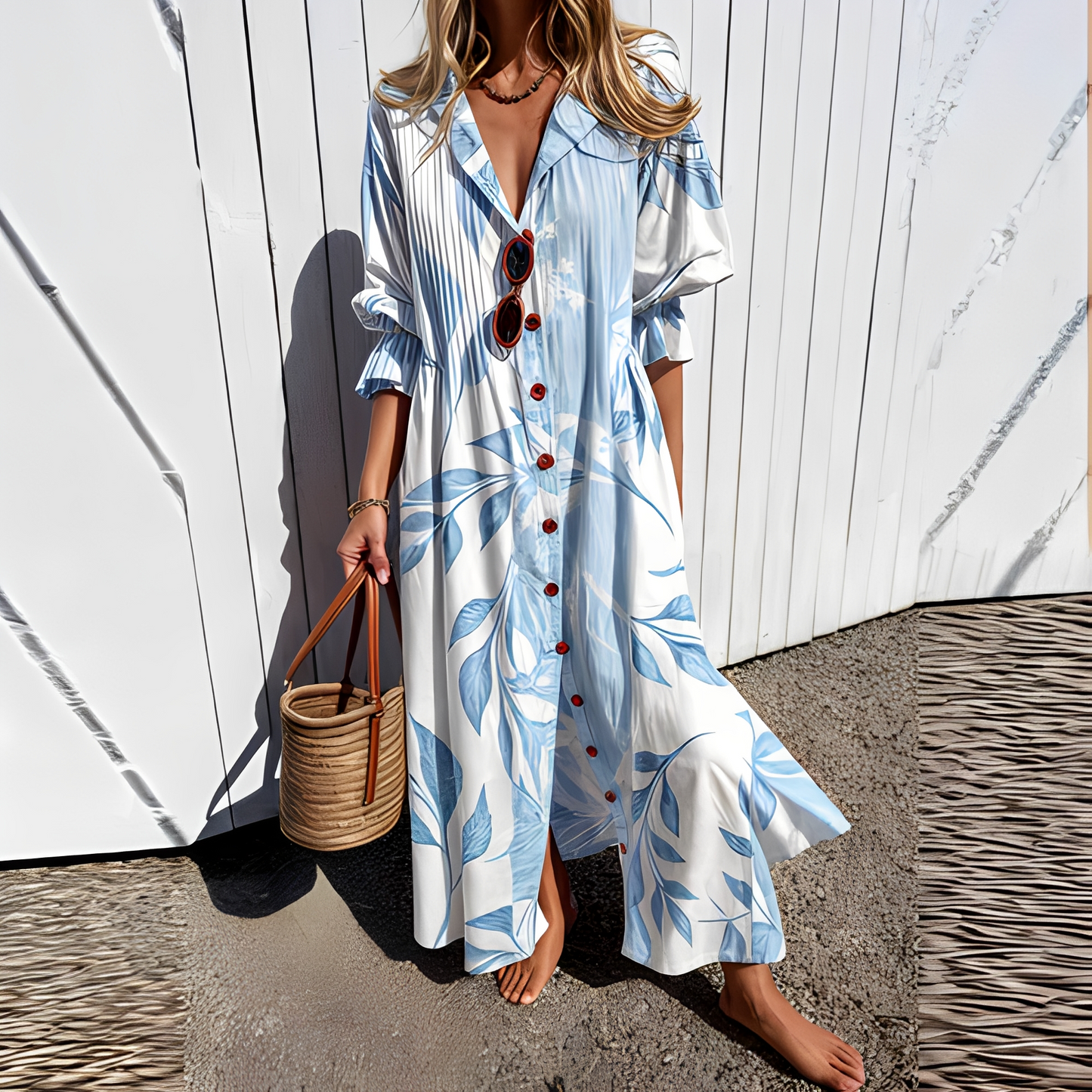 Damen Sommerkleid lang – Elegantes Kleid mit fließender Passform für Alltag, Urlaub und Events