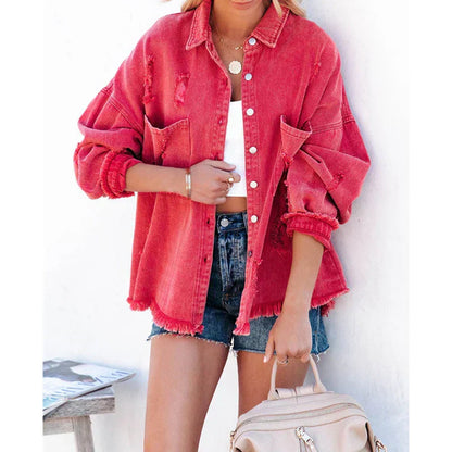 Emmaa | Damen Jeansjacke mit Hemdkragen, Brusttaschen & Used‑Look – Stilvolle Freizeitjacke aus Denim