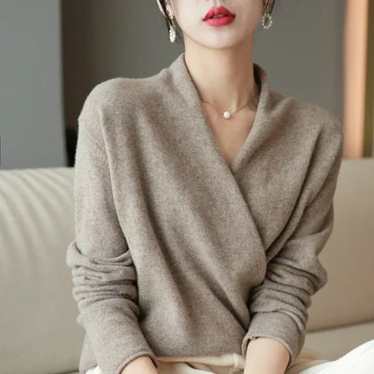 Eleganter Damen Kaschmir-Wickelpullover – Luxuriös, Weich & Stilvoll