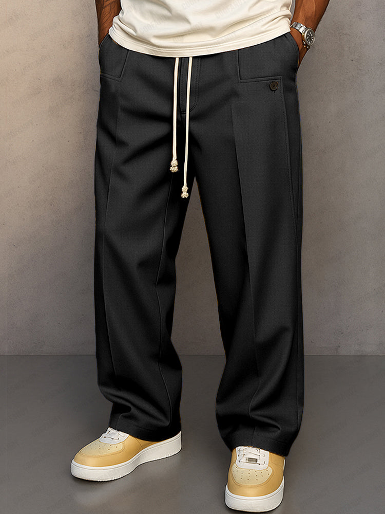 Herrenweite Stoffhose mit Kordelzug | Stylische Übergangshose für Alltag & Smart-Casual
