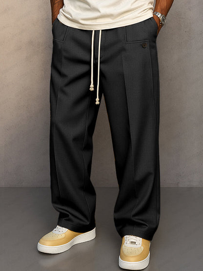 Herrenweite Stoffhose mit Kordelzug | Stylische Übergangshose für Alltag & Smart-Casual