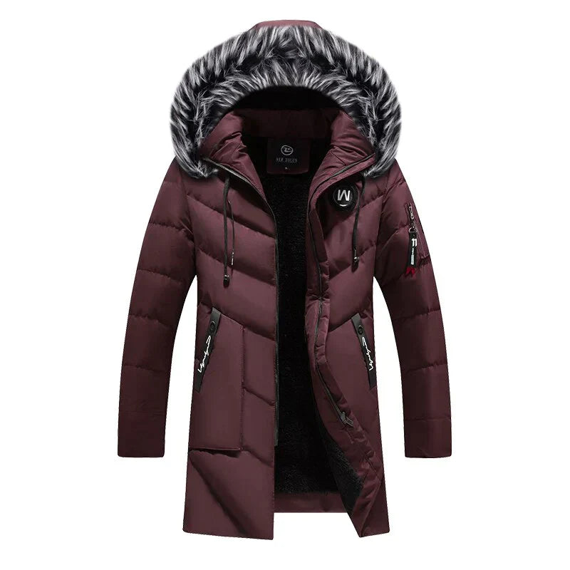 Ethan | Winterjacke Herren – Langer Steppmantel mit Kapuze & Warmem Fleecefutter