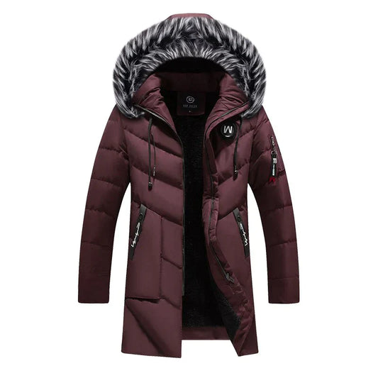 Ethan | Winterjacke Herren – Langer Steppmantel mit Kapuze & Warmem Fleecefutter