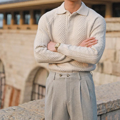 Eleganter Kaschmir Herren Strickpullover mit Polokragen – Luxuriös, Warm & Zeitlos