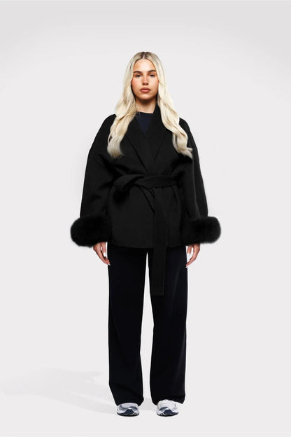 Wickelmantel Damen | Luxuriöser Mantel mit Bindegürtel für stilvolle Eleganz