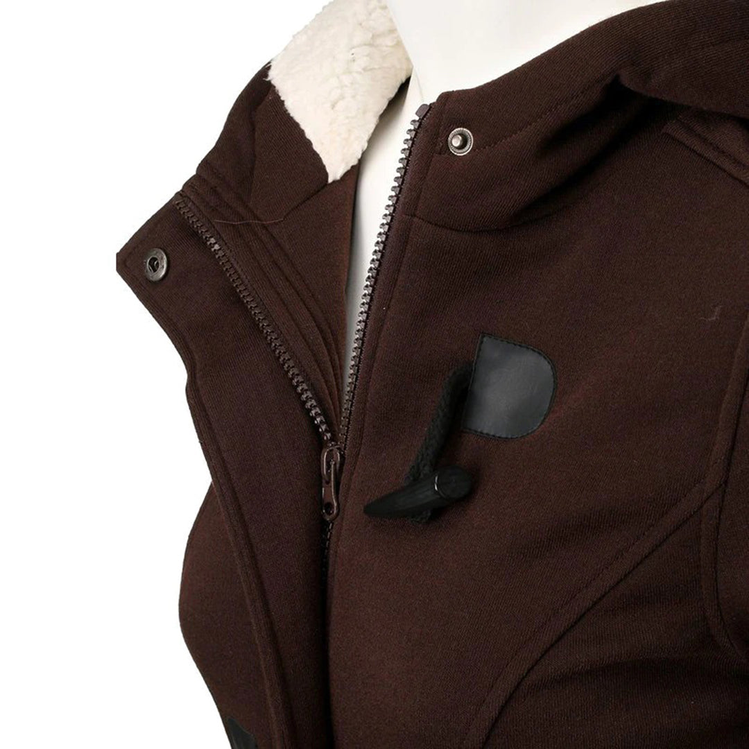 Adelwynne | Damen Wintermantel Lang mit Kapuze, Warmes Fleece-Futter & Eleganter Schnitt