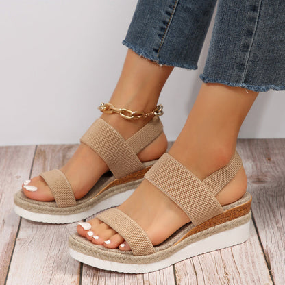 Amabel | Damen Keilsandaletten mit offenem Zehenbereich & Fersenriemen – Bequeme Slip-On Sommer-Sandalen mit Keilabsatz