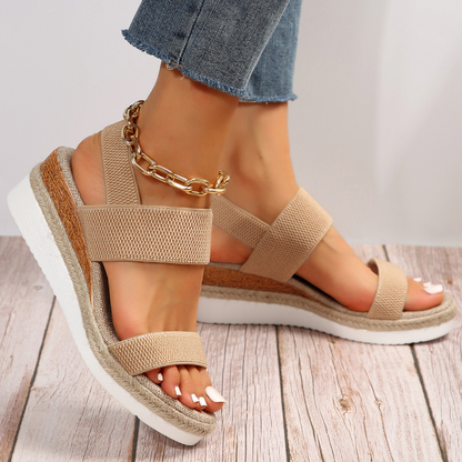 Amabel | Damen Keilsandaletten mit offenem Zehenbereich & Fersenriemen – Bequeme Slip-On Sommer-Sandalen mit Keilabsatz