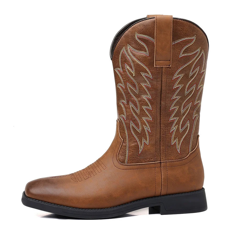 Milford | Herren Western Cowboy Boots mit Stickerei, Mittelhoch & Square Toe Design