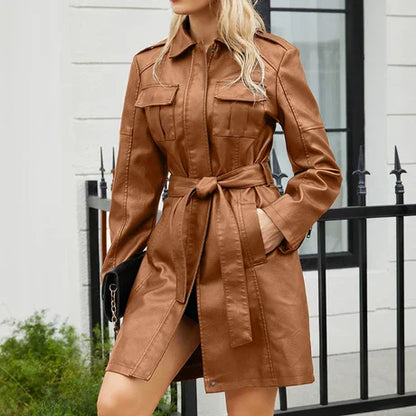 Loreth | Damen Mid-Length Mantel mit taillierter Passform, Spitzkragen, Epauletten & praktischen Taschen