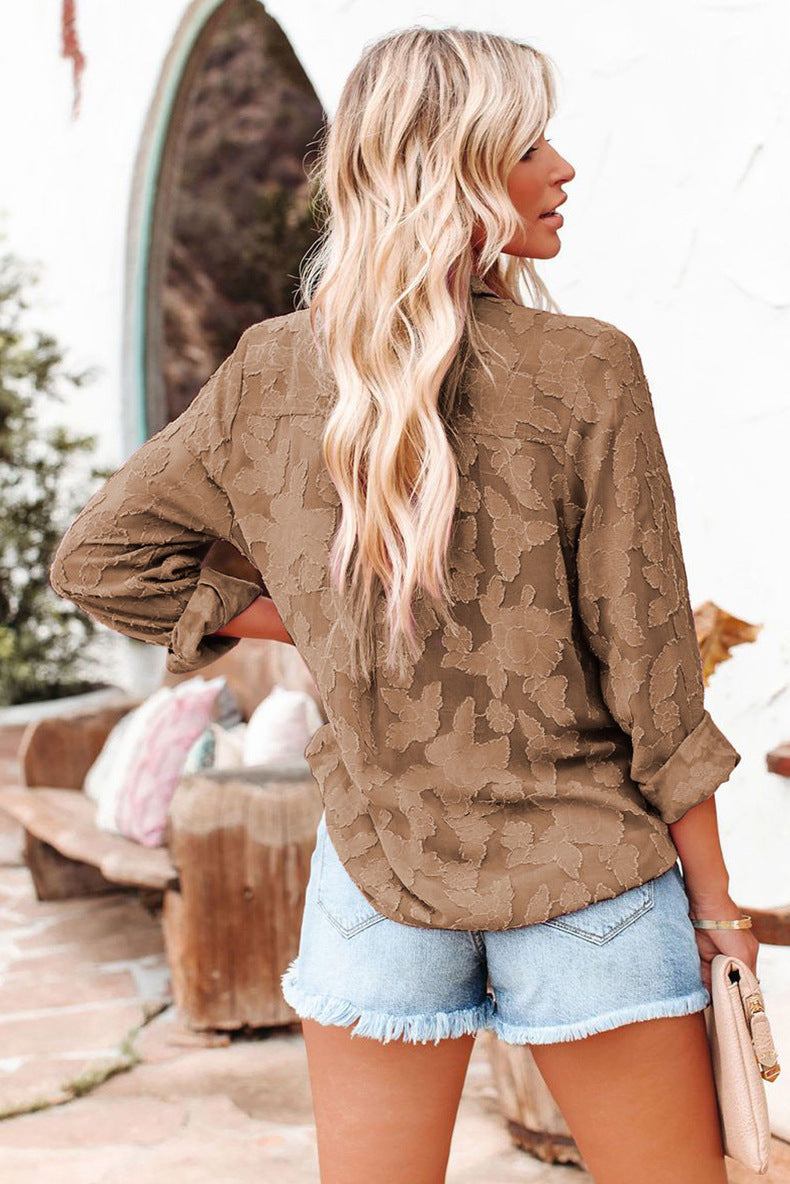 Lillian | Damen Bluse mit Reverskragen & Knopfleiste – Stilvolle Langarmbluse in Braun