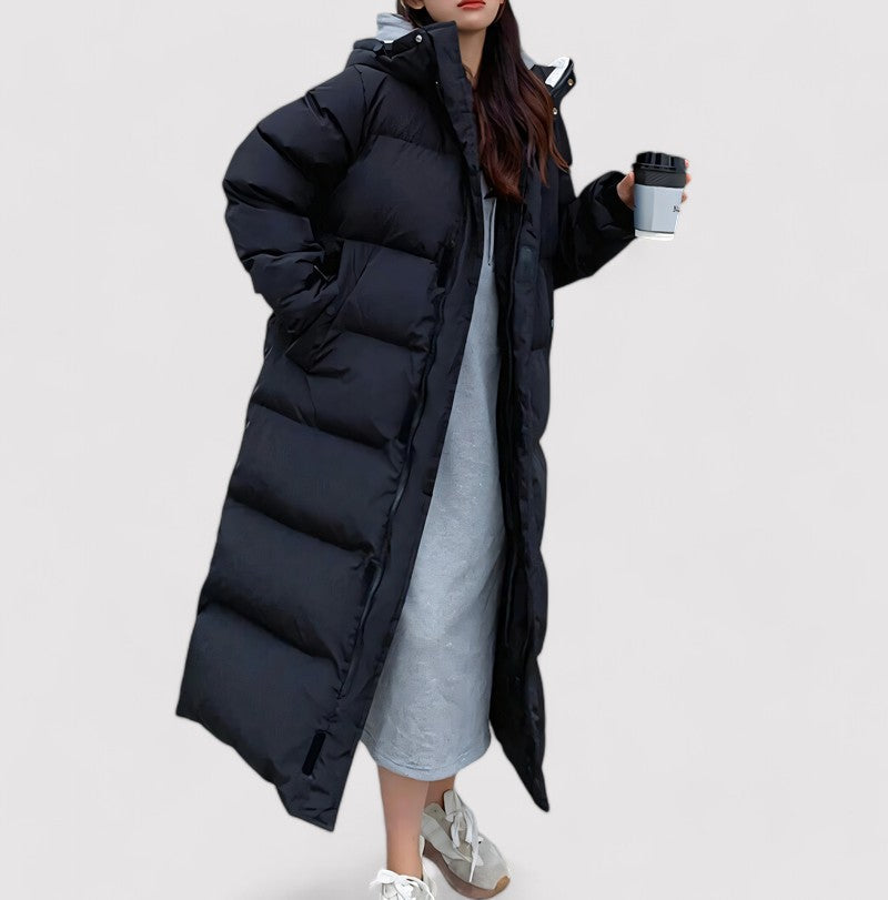 Damen Langer Schwarzer Wasserdichter Puffer Parka | Kapuze & Wärmende Isolierung