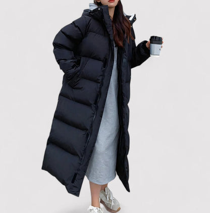 Damen Langer Schwarzer Wasserdichter Puffer Parka | Kapuze & Wärmende Isolierung