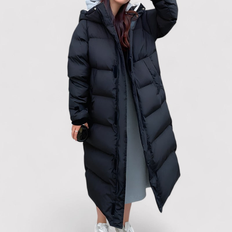 Damen Langer Schwarzer Wasserdichter Puffer Parka | Kapuze & Wärmende Isolierung