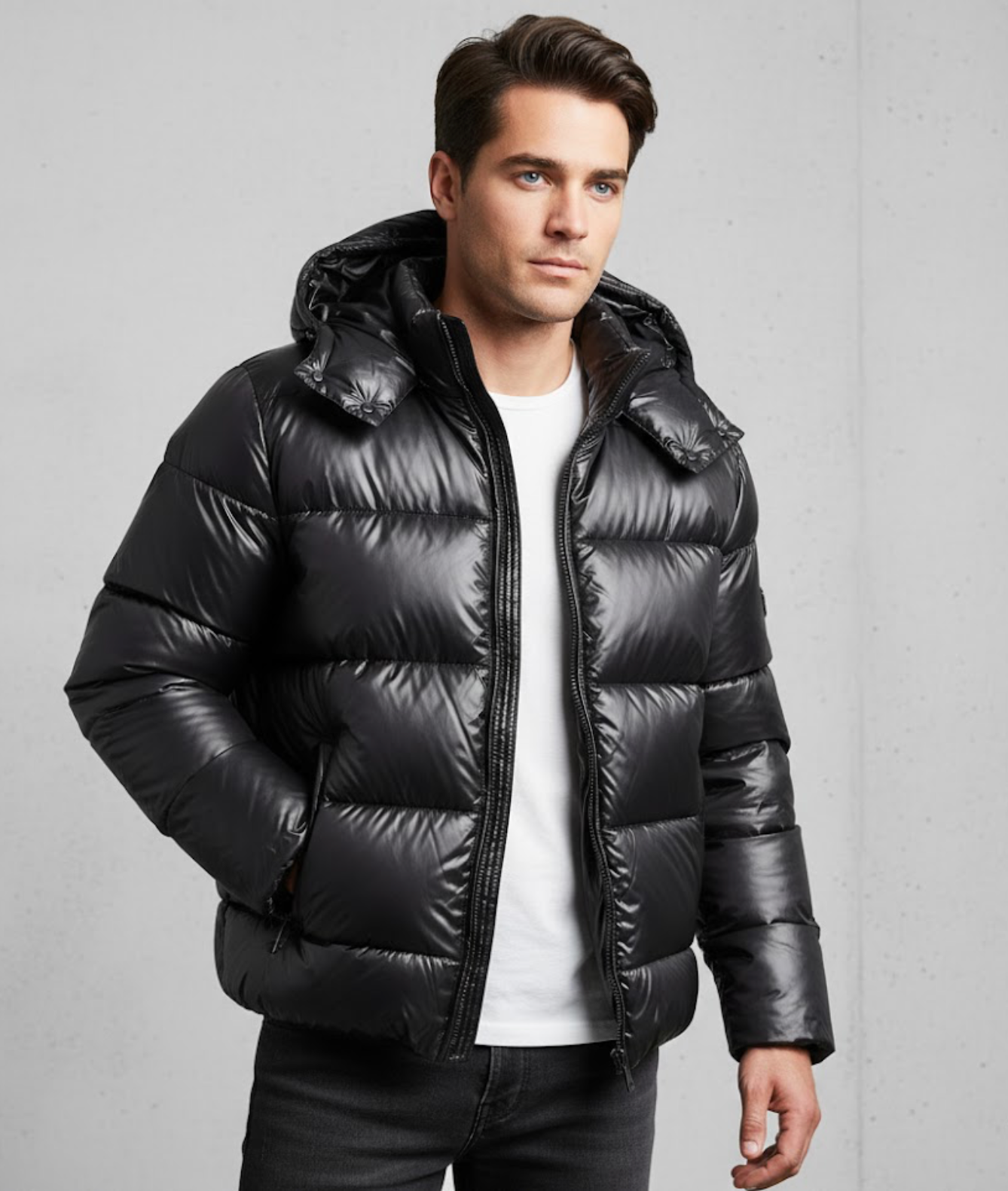 Charles | Herren Steppjacke mit Kapuze & Reißverschluss | Puffer Winterjacke Urban Street Style, Wasserabweisend