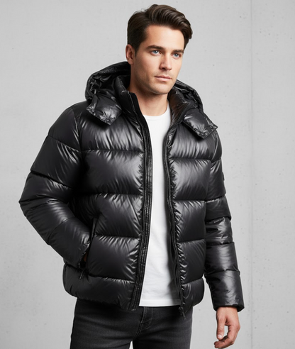 Charles | Herren Steppjacke mit Kapuze & Reißverschluss | Puffer Winterjacke Urban Street Style, Wasserabweisend