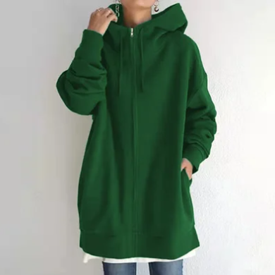 Ismaria | Damen Oversize Hoodie mit Reißverschluss & Kapuze – Lässiger Long Kapuzenpullover in Uni-Farben