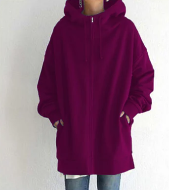 Ismaria | Damen Oversize Hoodie mit Reißverschluss & Kapuze – Lässiger Long Kapuzenpullover in Uni-Farben