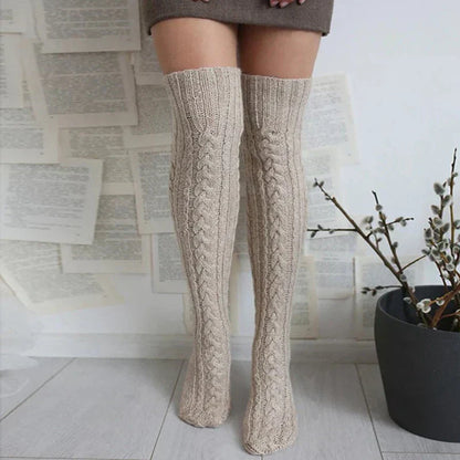 Strick Overknee Socken Damen | Warm, Weich & Elegantes Zopfmuster für den Winter