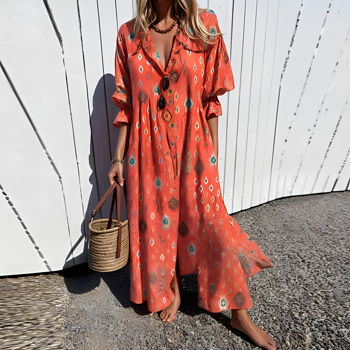 Damen Sommerkleid lang – Elegantes Kleid mit fließender Passform für Alltag, Urlaub und Events