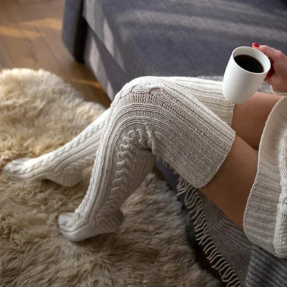 Strick Overknee Socken Damen | Warm, Weich & Elegantes Zopfmuster für den Winter