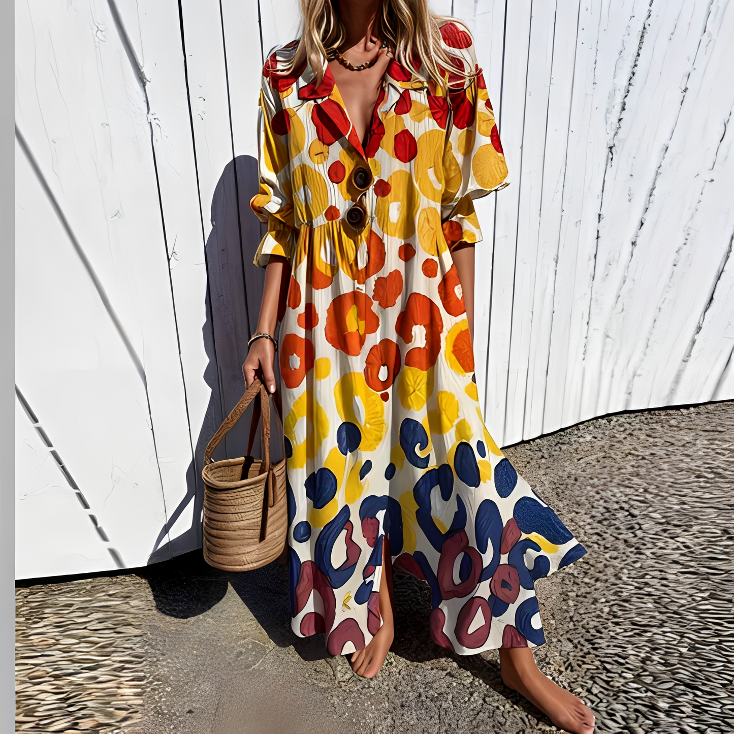 Damen Sommerkleid lang – Elegantes Kleid mit fließender Passform für Alltag, Urlaub und Events