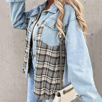 Briseis | Kariertes Damenjacke mit Knopfleiste und Kragen aus Denim-Look