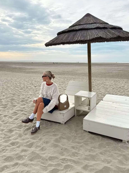 Odile | Damen Strickpullover Oversize mit Rundhals & Stickmuster