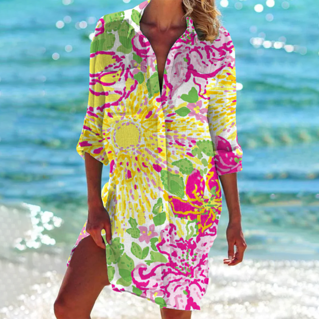 Damen Hemdkleid in A-Linie – Florales Sommerdesign & Eleganter Komfort