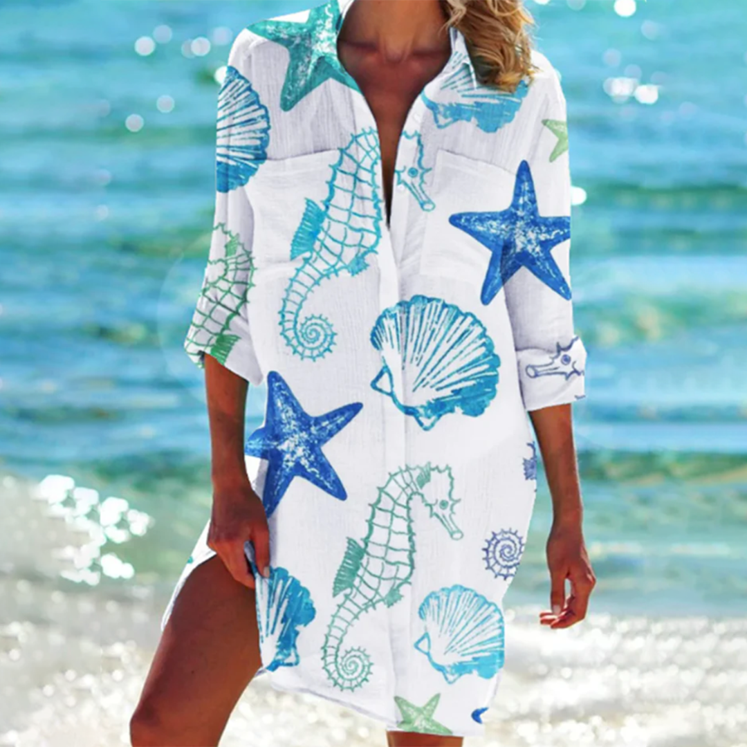 Damen Hemdkleid in A-Linie – Florales Sommerdesign & Eleganter Komfort