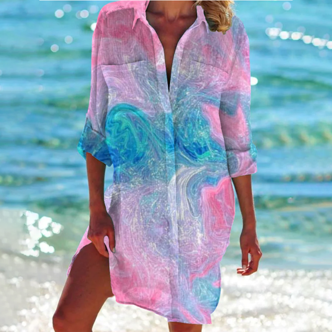 Damen Hemdkleid in A-Linie – Florales Sommerdesign & Eleganter Komfort