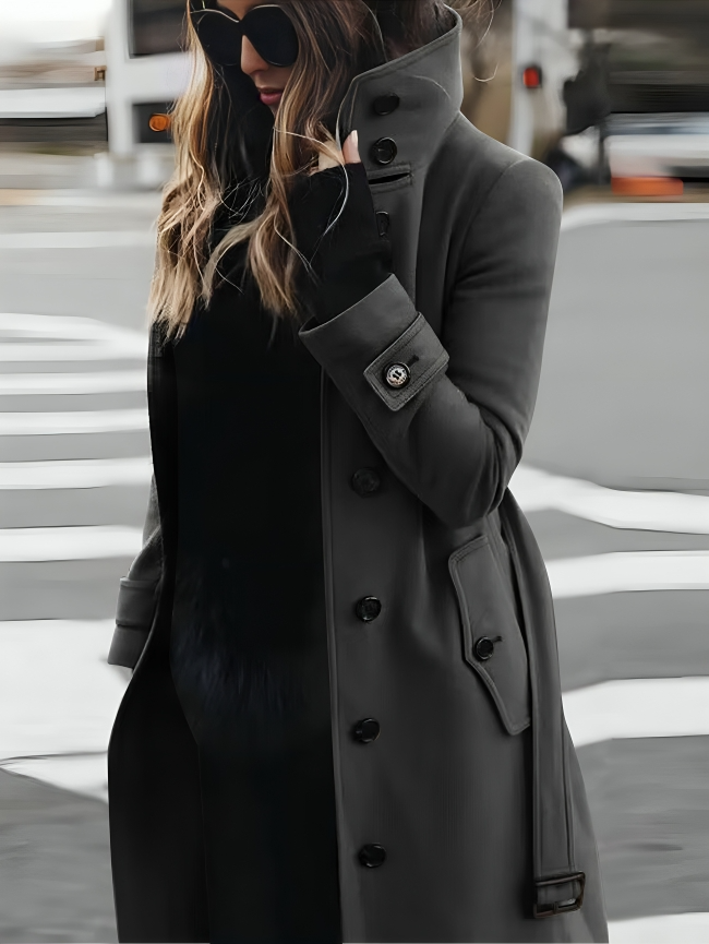 Carintha | Damen Baumwollmantel mit hohem Kragen, Taillengürtel und Knöpfen