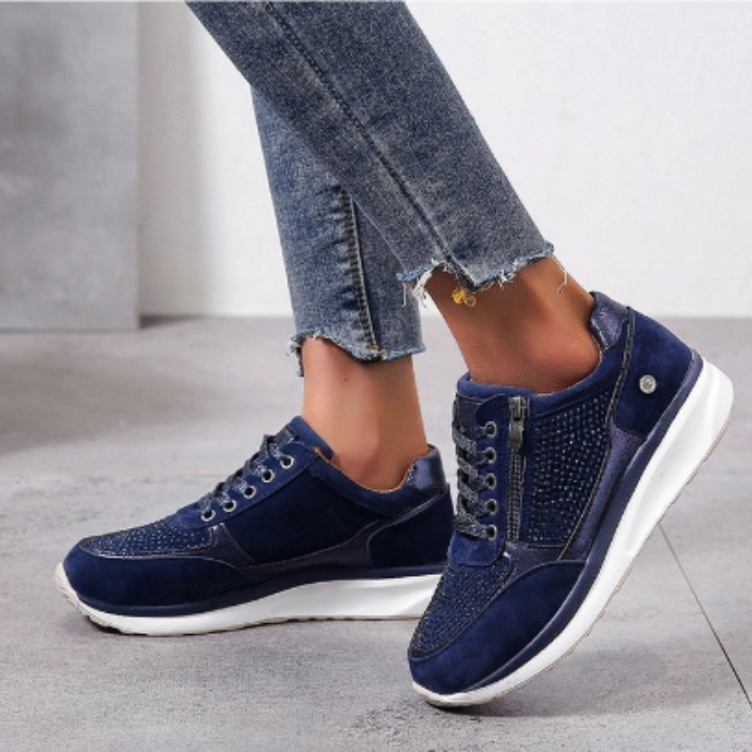 Sophia | Damen Schnürsneaker mit Strass & Plateau – Stylische Freizeitschuhe mit Glam-Faktor