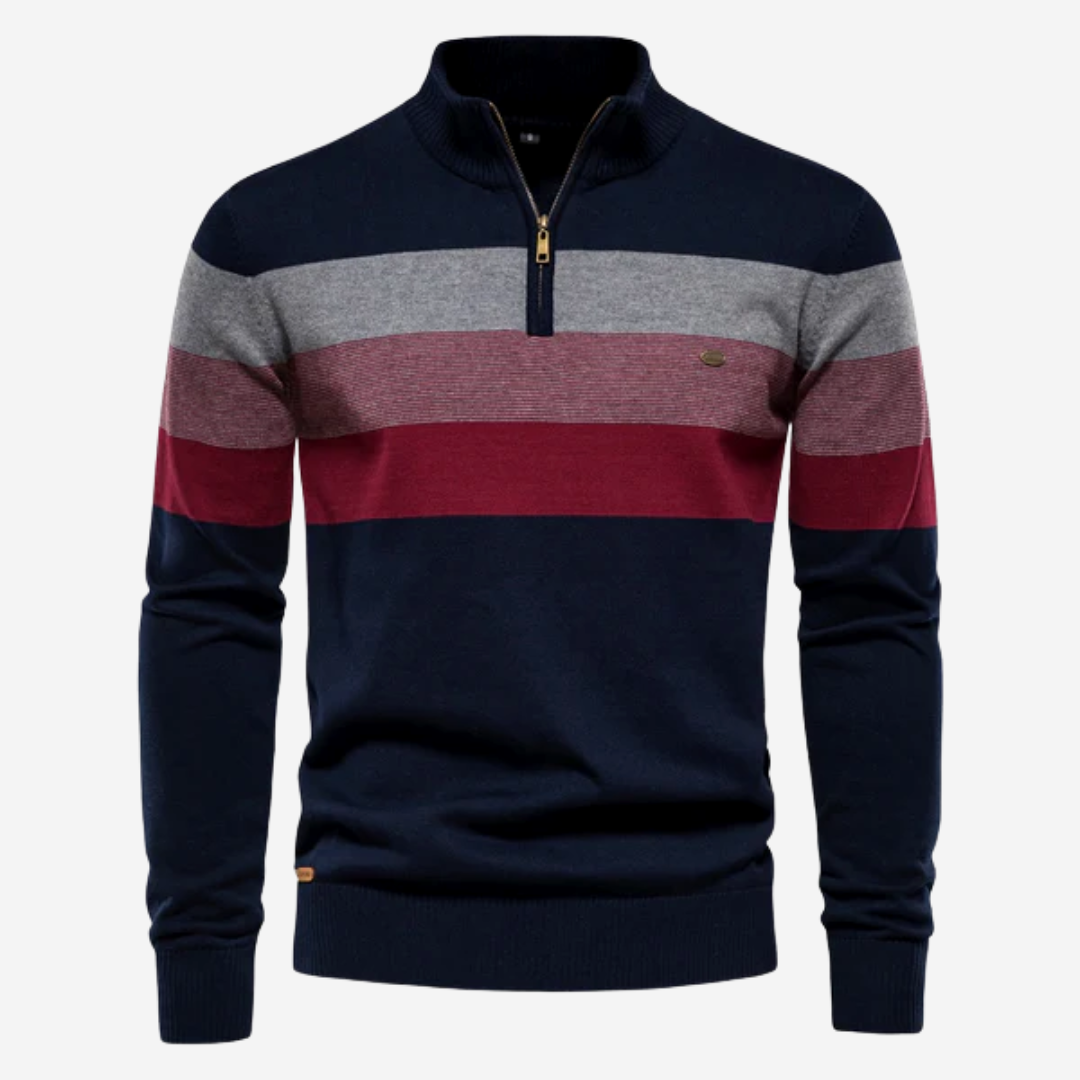 Gestreifter Herrenpullover mit Reißverschluss | Eleganter Freizeit- & Business-Style