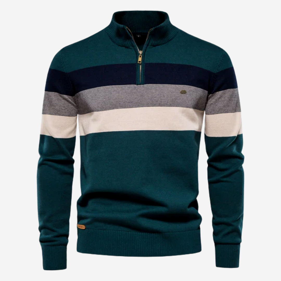 Gestreifter Herrenpullover mit Reißverschluss | Eleganter Freizeit- & Business-Style