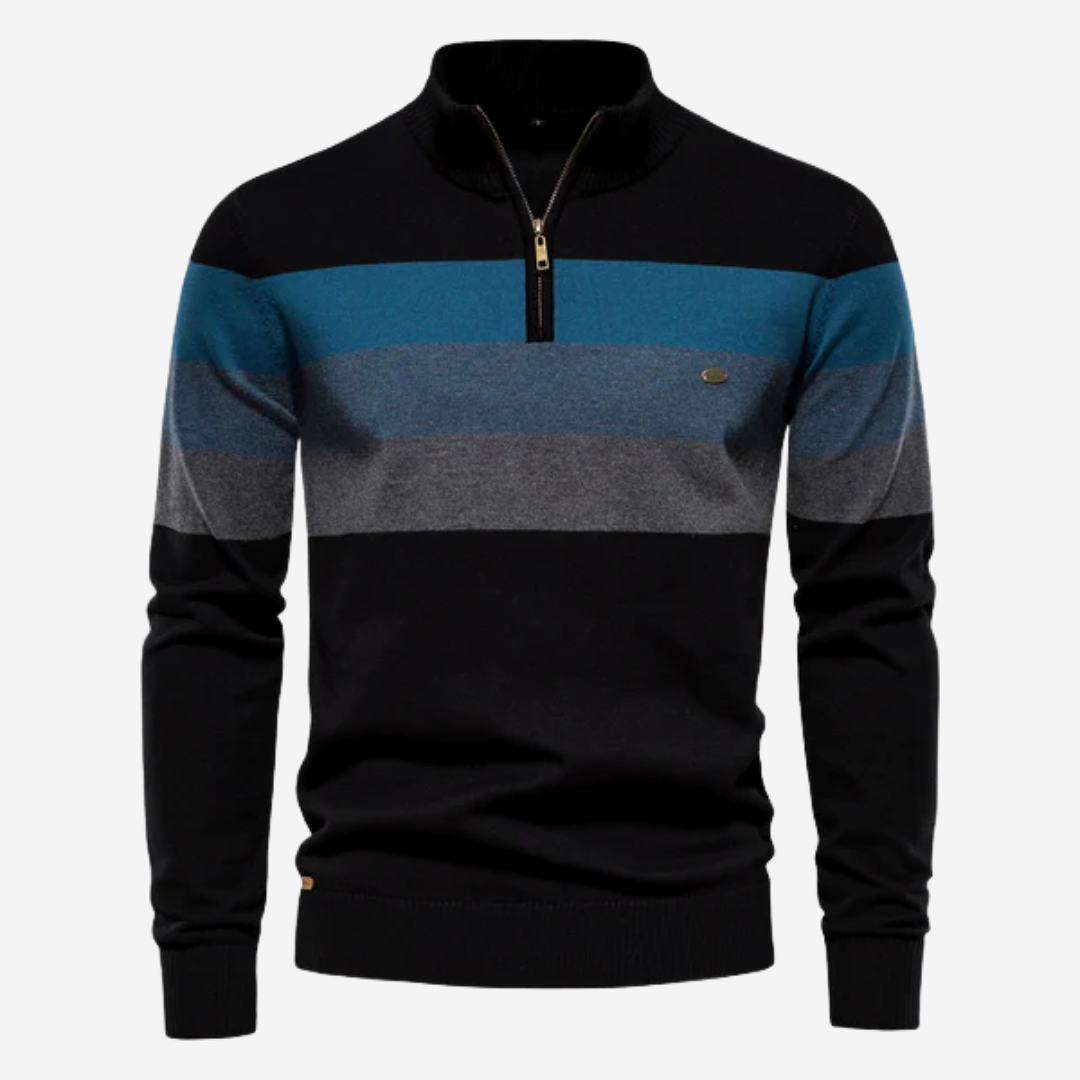 Gestreifter Herrenpullover mit Reißverschluss | Eleganter Freizeit- & Business-Style