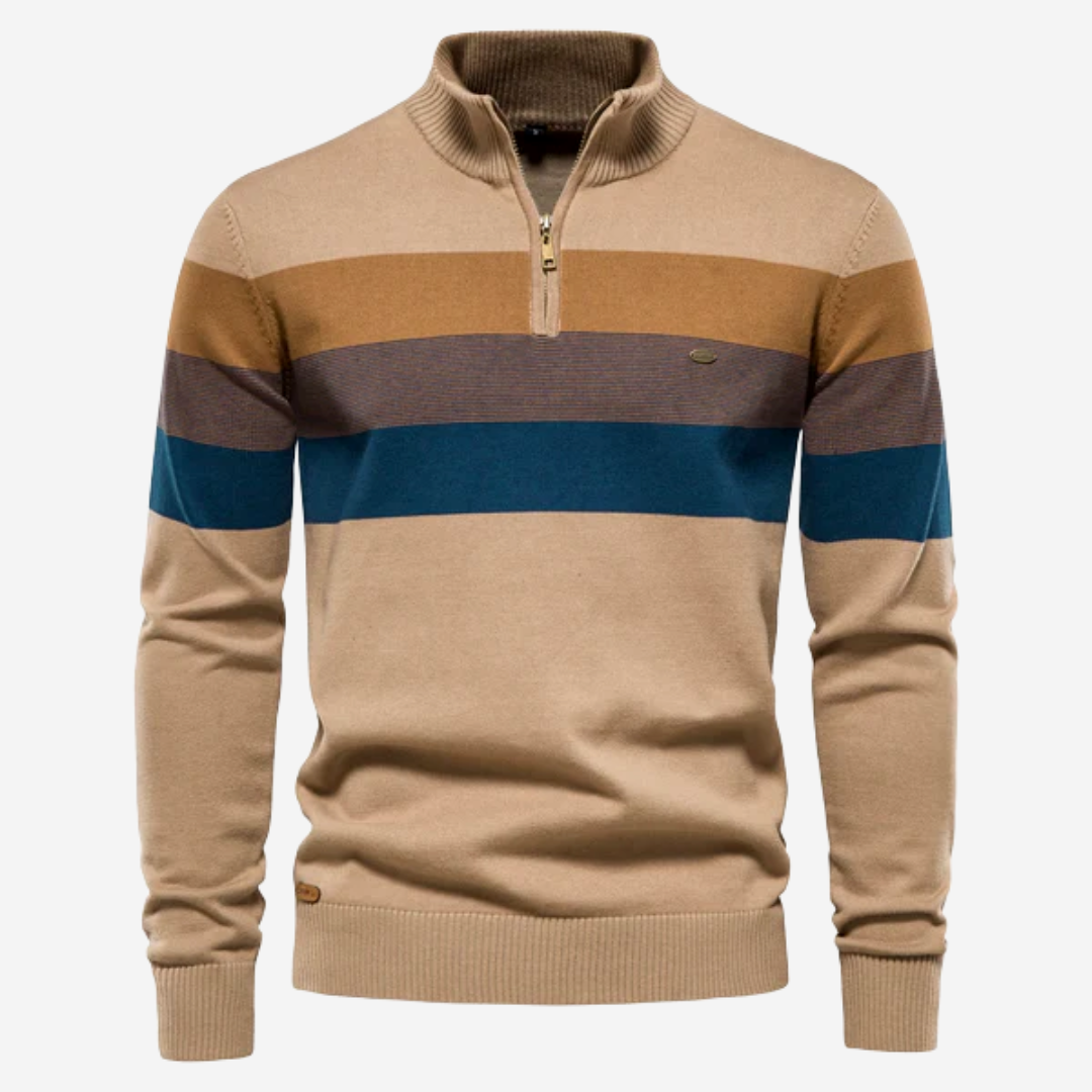 Gestreifter Herrenpullover mit Reißverschluss | Eleganter Freizeit- & Business-Style