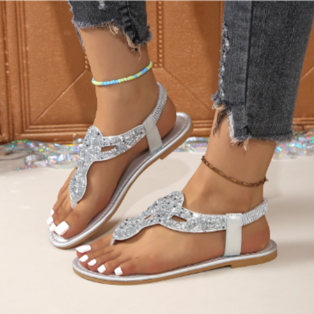 Knopfie | Damen Sommer-Sandalen mit Elastikriemen – Bequeme Slip-On Strandschuhe für warme Tage