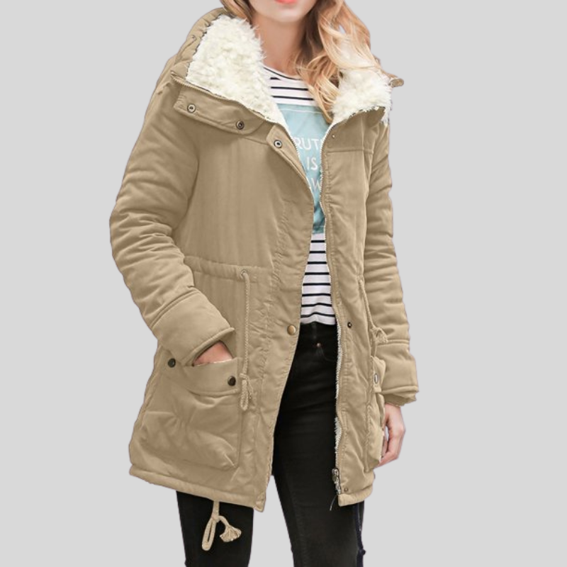 Caledonia | Damen langer Parka mit Teddyfutter, Kapuze und Tunnelzug