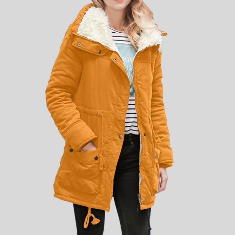 Caledonia | Damen langer Parka mit Teddyfutter, Kapuze und Tunnelzug