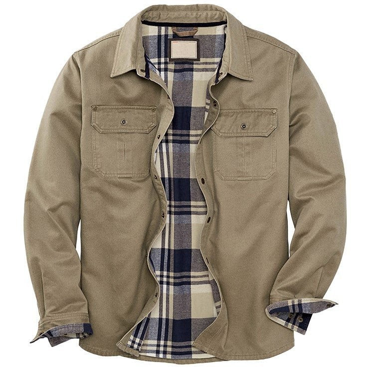 Wachsjacke Bomberstil Herren | Lässige Hemdjacke mit warmem Flanellfutter