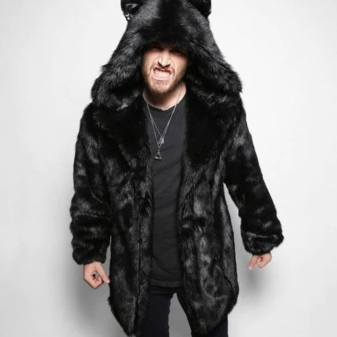 Ronaldo | Luxuriöser Herren Kunstpelz-Mantel mit Kapuze & Ohren – Warmer Nep-Bont Wintermantel mit Edlem Design