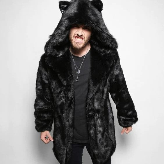 Ronaldo | Luxuriöser Herren Kunstpelz-Mantel mit Kapuze & Ohren – Warmer Nep-Bont Wintermantel mit Edlem Design