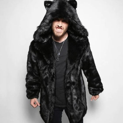 Ronaldo | Luxuriöser Herren Kunstpelz-Mantel mit Kapuze & Ohren – Warmer Nep-Bont Wintermantel mit Edlem Design