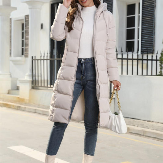 Noresia | Damen Lange Stepp-Daunenjacke mit Reißverschluss – Warmer, Leichter Wintermantel in Einfarbigem Design