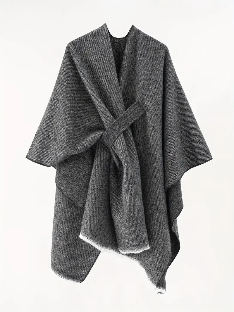 Wynlisse | Damen Asymmetrical Drape Shawl | Oversized Wrap mit Taillengürtel für Herbst & Winter